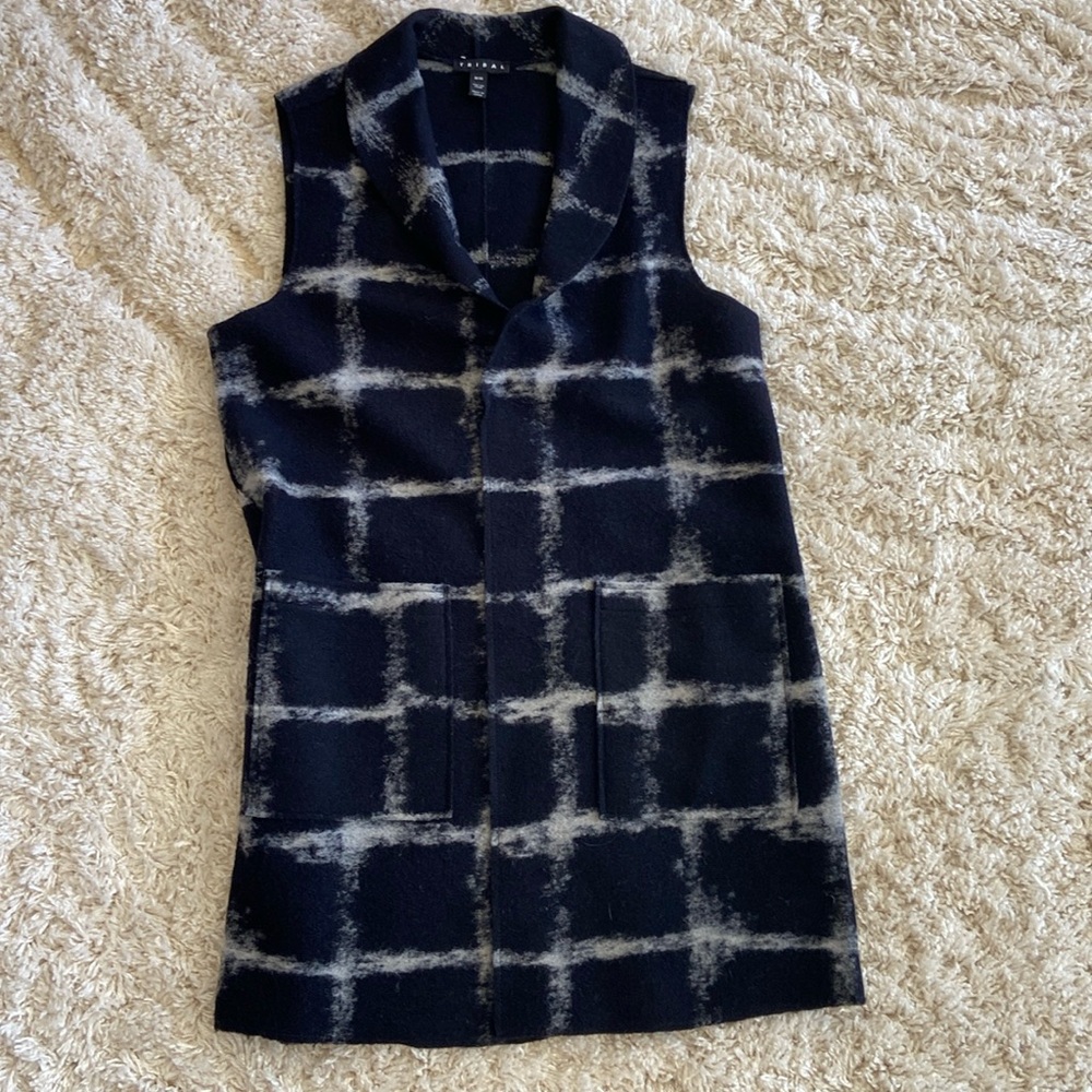 Tribal vest , size M/L, black with white/silver plaid. Very unique .
